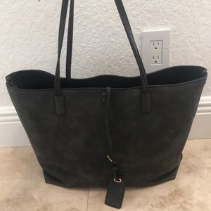 Charcoal gray tote with gold hardware